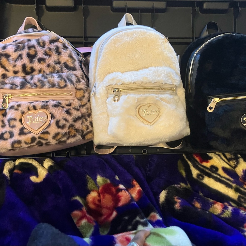 Juicy Couture Trio Backpack Set - Leopard, Cream, Black